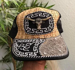 Longhorn Cowhide Cattle Bull Farm Rancher Cowboy Cowgirl Snapback Trucker Hat Cap Western Patchwork Mesh Studs Men Women Unisex thumbnail 1