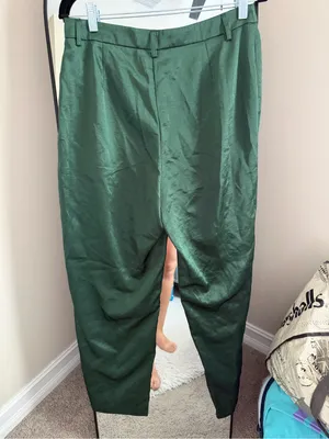 NWT Lulu's Silky Dark Green Straight-Leg Chinos thumbnail 6