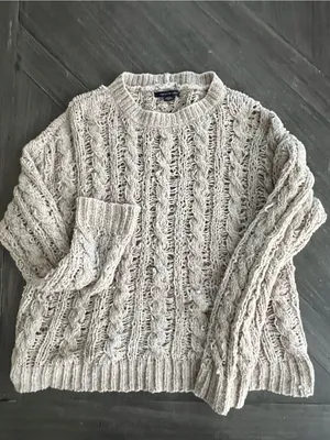 American Eagle Outfitters Open-Knit Cream Crewneck Sweater thumbnail 4