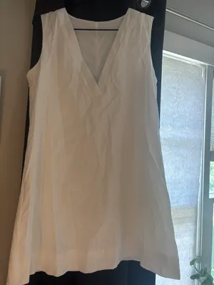 Shein Linen White V-Neck Dress thumbnail 2