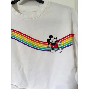 Disney Mickey Mouse Rainbow Stripe Crop Light Sweater Size M White (Runs Small) thumbnail 2