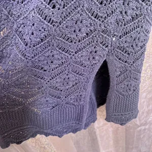 Freshman 1996 Gray Open Front Long Crochet Knit Sweater Cardigan Small thumbnail 5