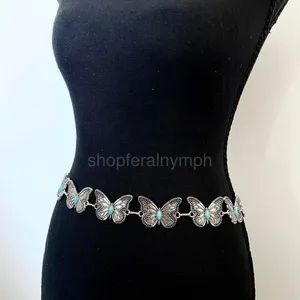 Silver Turquoise Butterfly Whimsygoth Chain Belt, Fits 23-38 Inches, X7GA1253 thumbnail 5