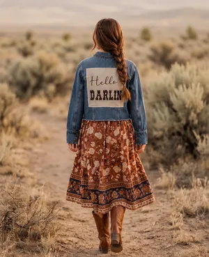 Boutique Handmade “Hello Darlin’” Denim Jacket | Country Western Cropped Jean Jacket thumbnail 4