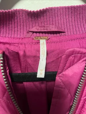 FREE PEOPLE Easy Quilted Bomber Jacket Pink Fuchsia Cropped Zip, Size M thumbnail 5