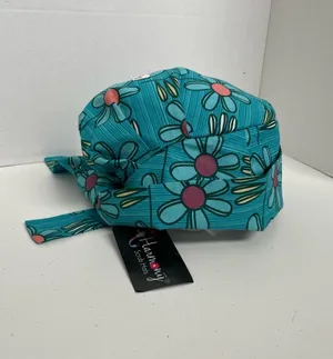Harmony Scrub Hat Floral Lightweight Elastic Band Retro Boho Cotton Green USA thumbnail 1