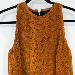 Anthropologie Maeve Amis Dress 4 Burnt Orange Floral Lace Ruffle Hem Lined thumbnail 7