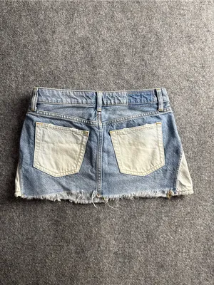 We the Free by Free People Woman Size 25 two-tone light wash denim mini Skirt thumbnail 6