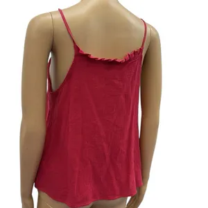 Universal Threads Red Cotton Ruffle Trim Square Neckline Spaghetti Strap Tank S thumbnail 3