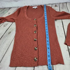 Madewell XS Ribbed Scoopneck Cardigan Sweater Weathered Brick NG738 Cotton Blend thumbnail 7