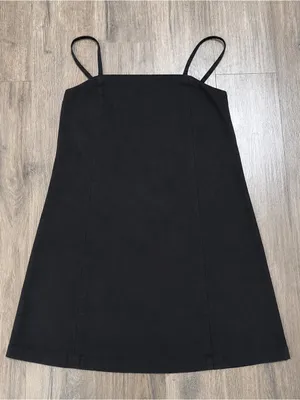 Athleta Black Spaghetti Strap Built In Bra Mini Dress Size Small LBD Classic thumbnail 1