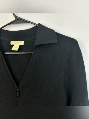 Simply Cashemere Black Pullover Collared Polo Sweater V-neckline 100% Size Small thumbnail 4