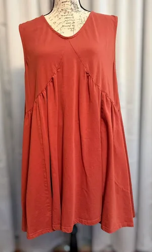 Rust V-Neck Sleeveless Babydoll Flowy Mini Sundress thumbnail 1