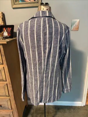 DREW Blue and White Striped Linen Single Breasted Jacket thumbnail 5