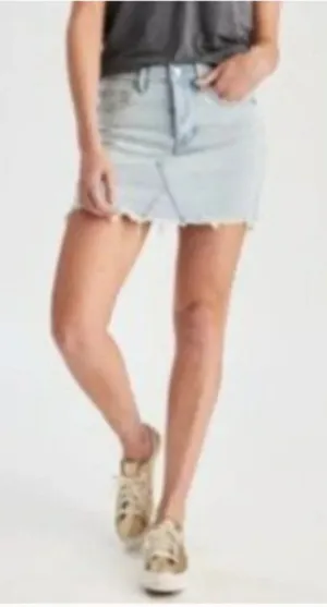 American‎ Eagle Women’s Size 14 Denim Mini Skirt Cut Off Light Wash Distressed thumbnail 1