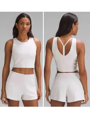 LULULEMON Ribbed Softstreme Cropped Tank Top in Bone Sz. 12 thumbnail 2