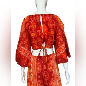 FARM Rio 100% Cotton Vibrant Red and Orange Long Sleeve Dress Size Medium thumbnail 5