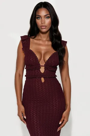 Deep V Burgundy Sleeveless Maxi Dress thumbnail 3