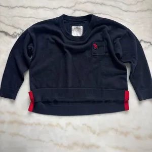 Y2K Abercrombie & Fitch Navy Blue Knit Sweater Moose Logo Split Hem Womens Small thumbnail 3
