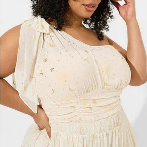 New torrid Chiffon Foil One Shoulder Crop Top star clusters size 2x thumbnail 1