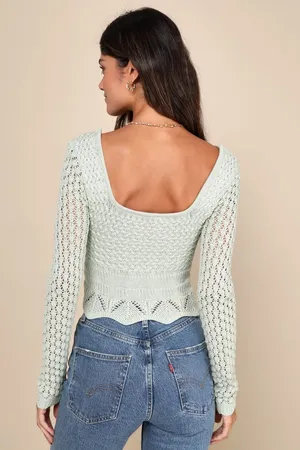 NWT! Lulus Sage Green Cropped Crochet Top thumbnail 2