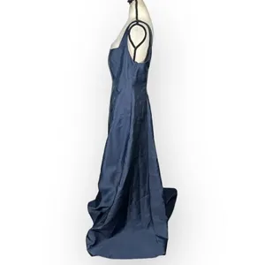 Alfred Sung Maxi Gown Women's 14R Navy Blue Square Neck Satin A-Line Sleeveless thumbnail 6