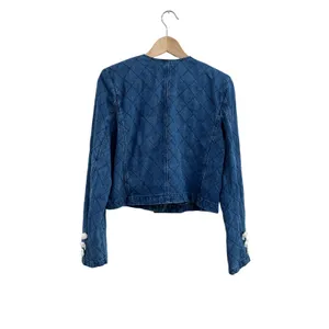 VICI‎ Quilted Blue Jacket Cropped Preppy Capsule Wardrobe Cotton Blend S thumbnail 3