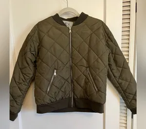 Olive Green Quilted Bomber Jacket Size 8 thumbnail 1