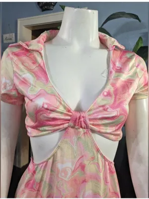 🌸Rue21 Pink boho Marble Swirl Cutout Mini Dress – Size M thumbnail 3