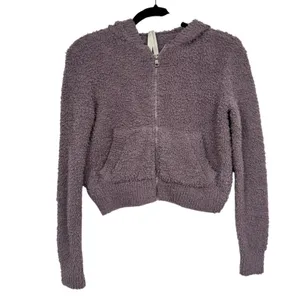 Babaton Aritzia Purple Teddy Bear Cropped Hoodie Sweatshirt Womens XXS Cozy Zip thumbnail 2