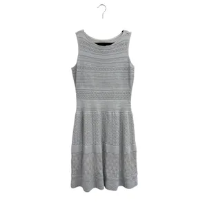 Lauren Ralph Lauren Silver Metallic Knit Pointelle Fit & Flare Festive Dress L thumbnail 2
