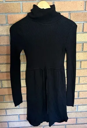 DAISY FUENTES Turtleneck Sweater Dress Ribbed Knit Long Sleeve Black Size Small thumbnail 1