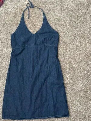 Vintage Y2K Old Navy Blue Jeans Denim Halter Mini Dress Size 4 00s Streetwear thumbnail 5