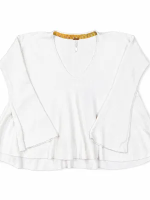 Free People White Linen Blend Bell Sleeve Swing Top S Boho thumbnail 4