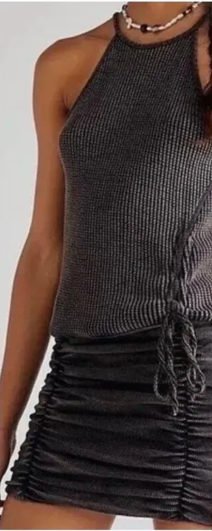 Free People Charcoal Gray Katya Bodycon Ruched Thermal Ribbed Dress thumbnail 1
