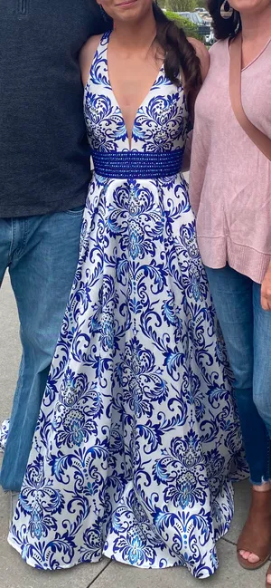 Camille La Vie Blue And White Prom Dress thumbnail 1
