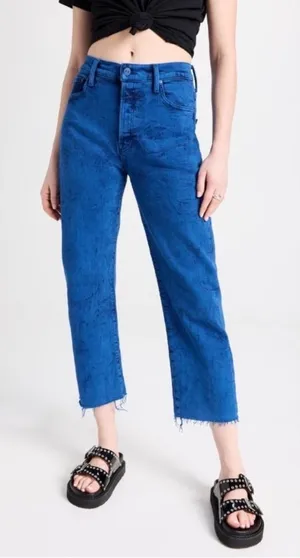 MOTHER The Ditcher Crop Fray Love On The Rock‎ Jeans Blue Acid Wash Size 27 thumbnail 1