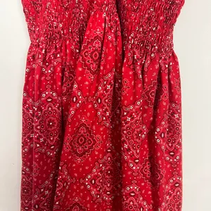 Women's Handkerchief Print Smocked Red Maxi Dress Size S/M thumbnail 5