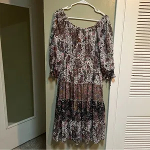 Figueroa & Flower Women's Size Large Midi Dress Boho Paisley Floral Off Shoulder thumbnail 8