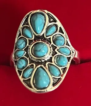 Vintage/Boho Design Faux Turquoise Stainless Steel Silver Ring Size 8 NWT thumbnail 1