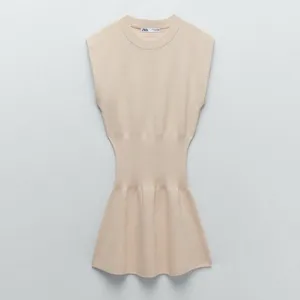 Zara Structured Sleeveless Knit Mini Dress in Cream Size Medium Quiet Luxury thumbnail 2
