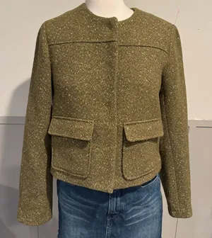 A New Day Green Gold Metallic Speckled Tweed Blazer Jacket thumbnail 1