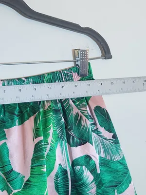 Green and Pink Tropical Palm Print Satin Pajama Set Size Large thumbnail 8