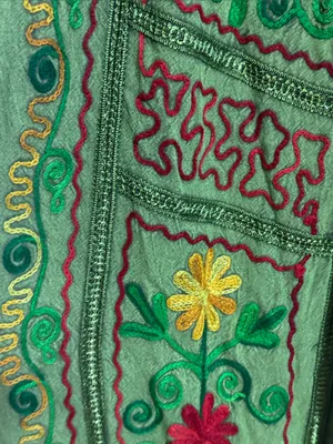 Naissha Green Embroidered Floral Wide-Leg Boho Split Front Pants thumbnail 5