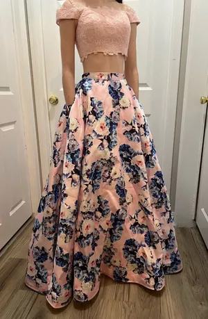 Ellie Wilde Floral Two-Piece Prom Dress Size XS thumbnail 1