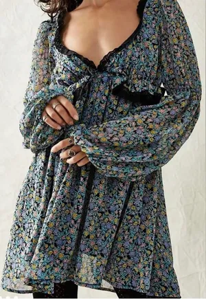 Free People Pennie Printed Babydoll Mini Dress thumbnail 1