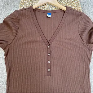 Old Navy Women’s Fitted Long-Sleeve Rib-Knit Henley Top Shirt in Espresso Bark L thumbnail 6