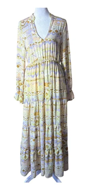 Shyanne Maxi Dress‎ Womens XS Multicolor Excellent Southwestern Tiered V-Neck thumbnail 1