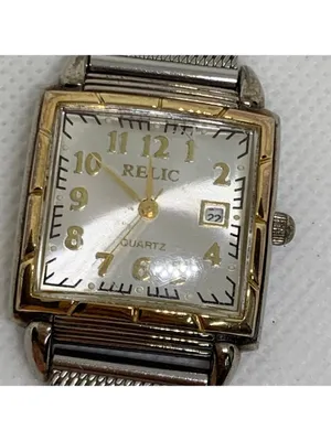 Vintage relic women’s watch silver gold tone squares case 26mm quartz running thumbnail 3