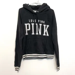 VS PINK VICTORIA'S SECRET Perfect Pullover Black White Logo Hoodie Sweatshirt M thumbnail 2